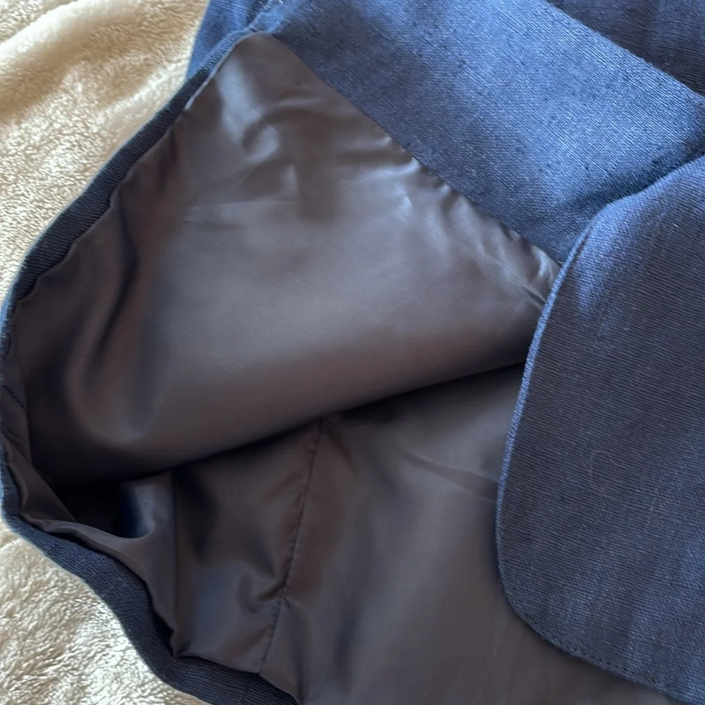 Navy linen blazer mandarin collar - Picture 6 of 7